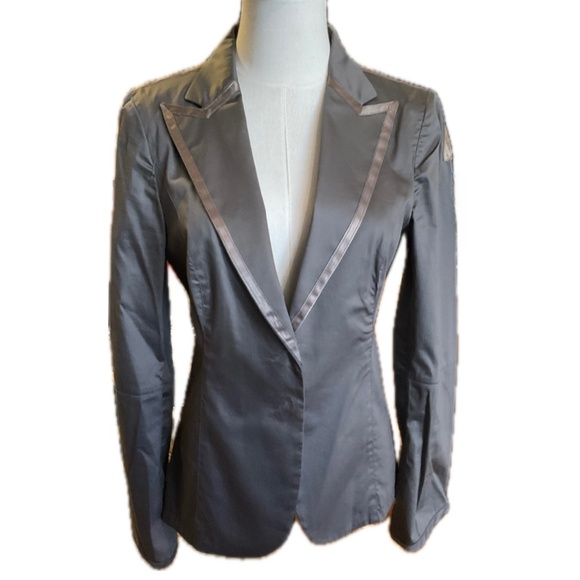 Costume National Grey Cotton with Silk Piping Jacket /Blazer size 38 Vintage
